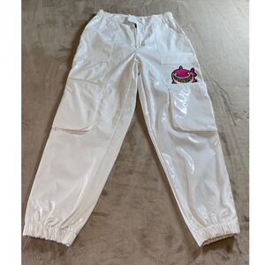 Trollz 6ix9ine Shark Pants White Patent Faux Leather Cargo Joggers Mens Size S